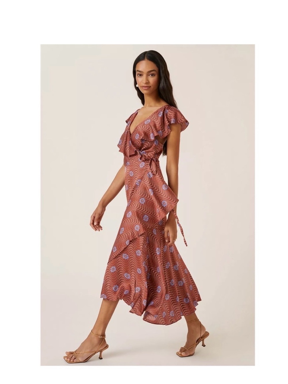 Anthropologie Ruffle-Sleeve
Printed-Wrap Maxi Dress